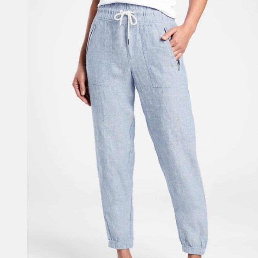 Athleta Cabo Linen Jogger Chambray Blue